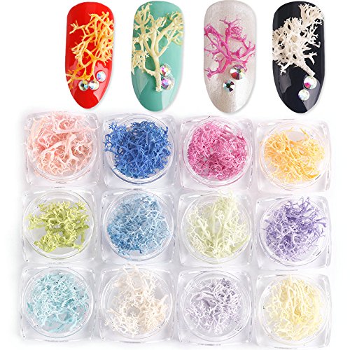 QIMEIYA 12Box 3D Nails DIY UV Gel Stickers Natural Tree Flowers Design Decorations Nails Art Accessories Strass For Manicure