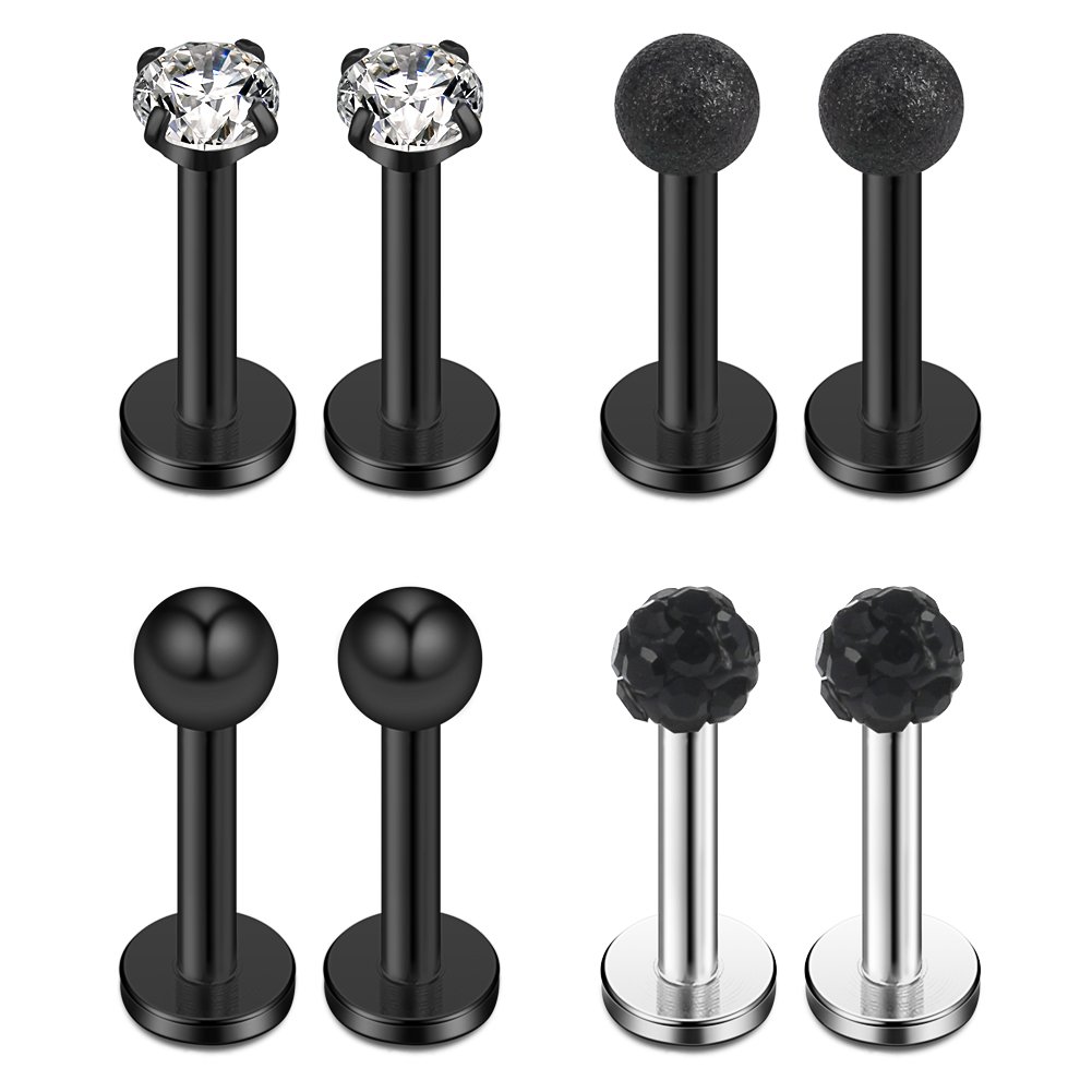 Ruifan 8PCS 16G 3mm Ball Crystal Cubic Zirconia Labret Monroe Lip Ring Tragus Helix Earring Stud Barbell Piercing Jewelry 8mm