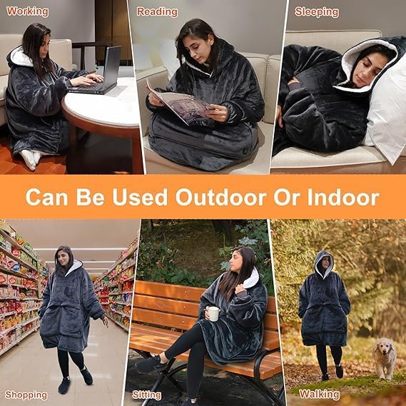 Wearable Heated Blanket Hoodie,USB Heated Blanket Electric Wearable Blanket,Electric Blanket with Sherpa Fleece Flannel,Giant Pocket,3 Heat Settings,3 Hours Auto Shut-off (No Power Supply) - Image 7