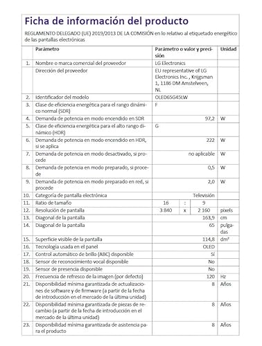 TV OLED Evo LG OLED65G4 164 cm 4K UHD Smart TV 2024 Noir et Argent
