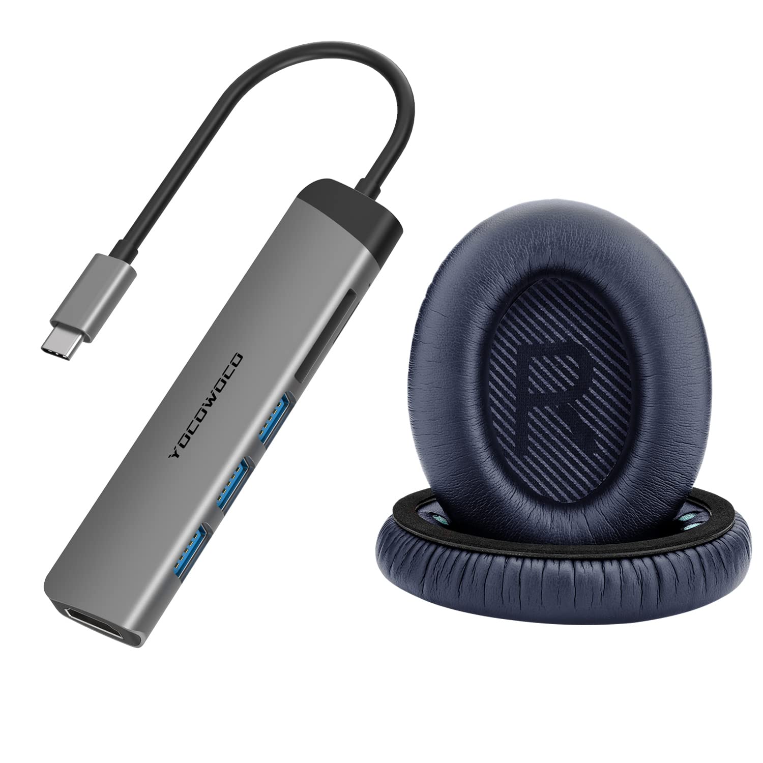 USB C Hub 6-in-1 Multiport Adapter Dongle and Ear Pads Replacement fit Bose QuietComfort QC35/QC35 II