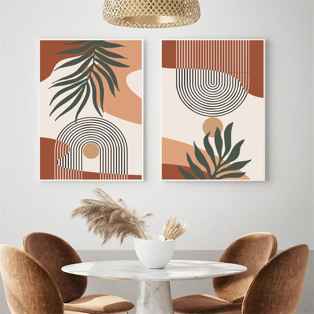 WUHBCZ Pictures,Leaves Botanical Sun Rainbow Abstract Boho Poster Wall Art Picture Nordic Bedroom Kitchen Living Room Decor Prints Vintage Canvas Painting-50 * 60cm*2PCS (No Frame)