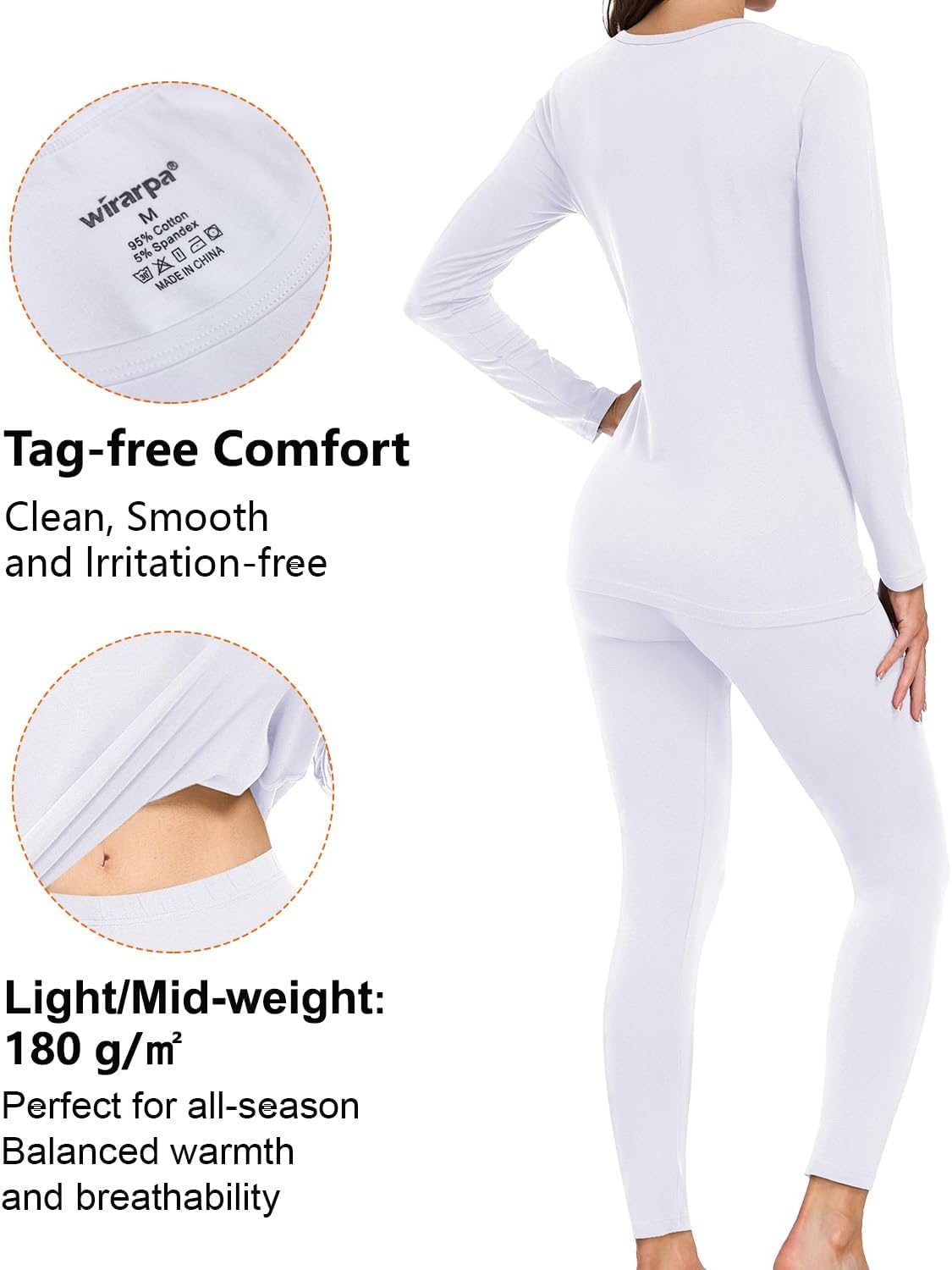 wirarpa Women's Cotton Thermal Underwear Set Lightweight Long Johns Base Layer Pajama Set for Women Top Bottom - Image 2