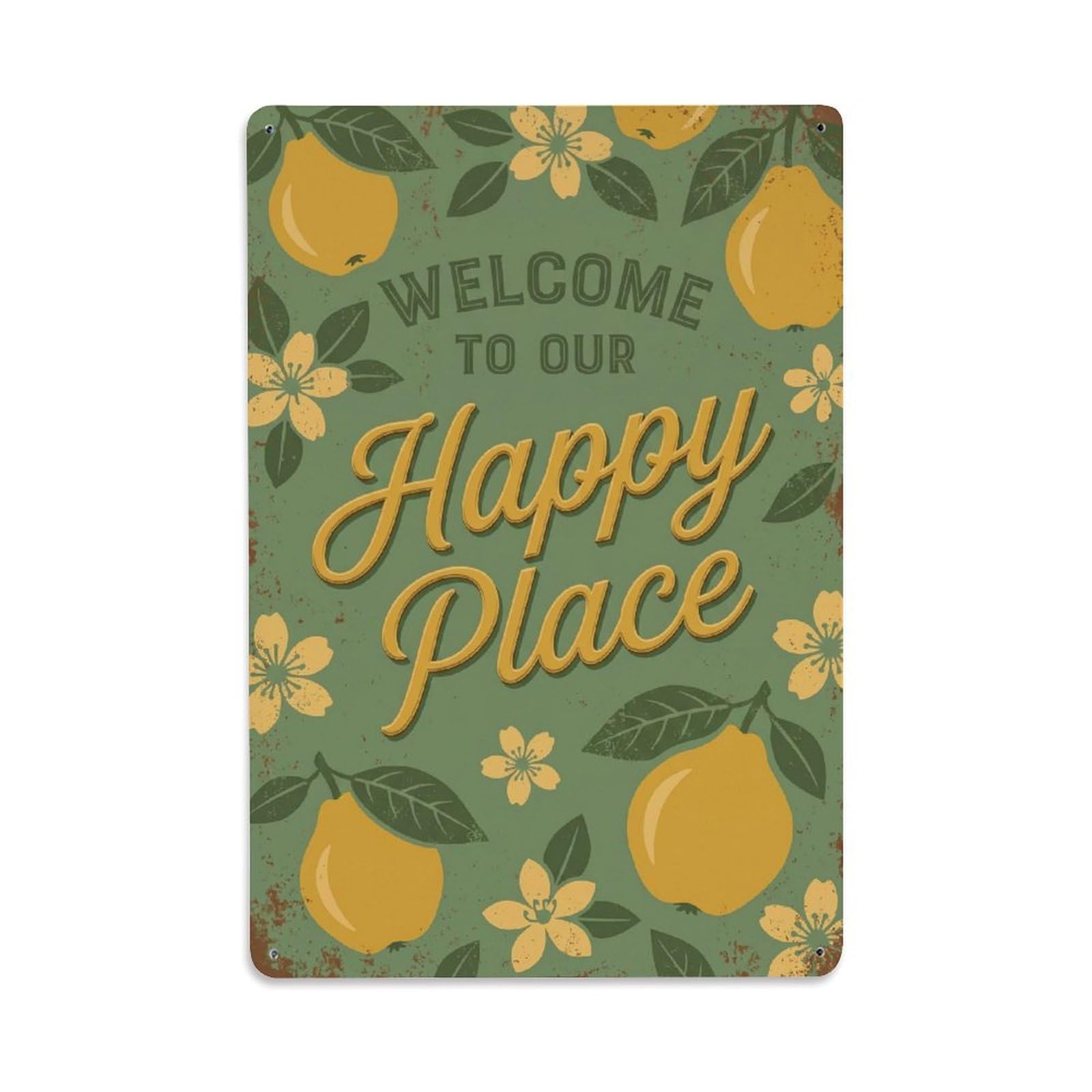 Okngb Style Quince Grove Welcome Happy Place Country Garden Gate Metal Tin Sign Plaque Wall Decor For Cafe, Man Cave, Club Bar, Office, Home Garden Round Metal Poster 8X12inch