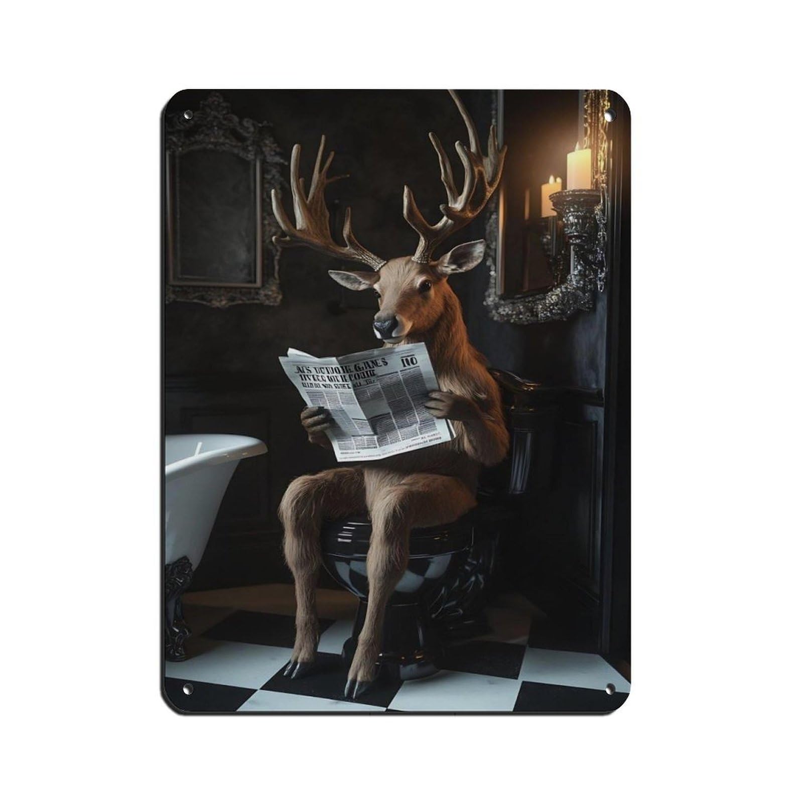 Unique Deer Reading Newspaper Tin Sign Vintage Metal Pub Club Cafe Bar Home Wall Art Decoration Poster Retro 12x16inch(30x40cm)