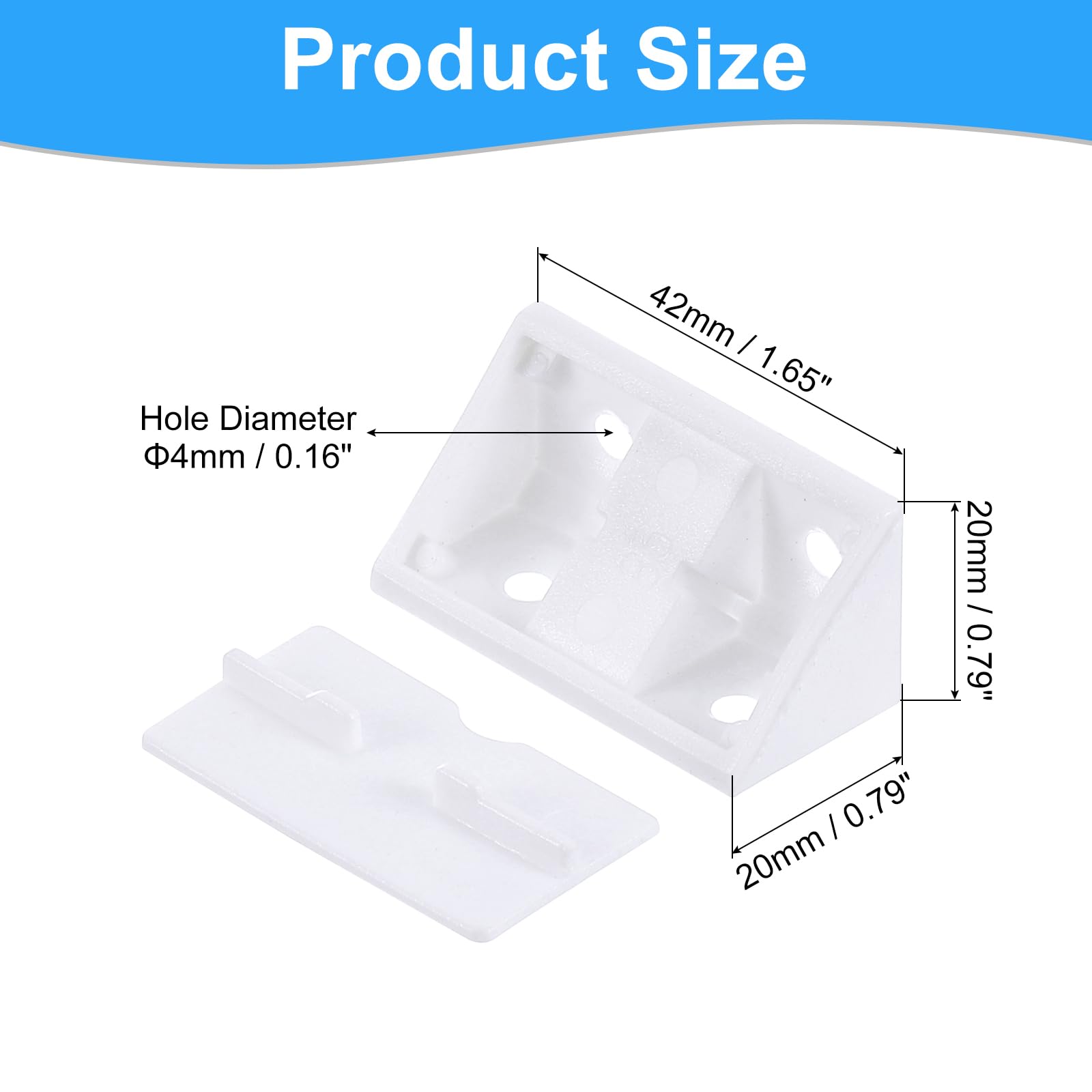Plastikowe wsporniki narożne pod kątem prostym, 20 x 42 x 20 mm, wsporniki do półek ze śrubami, białe wsporniki do łatwego wkładania CABI i futra, 100 szt