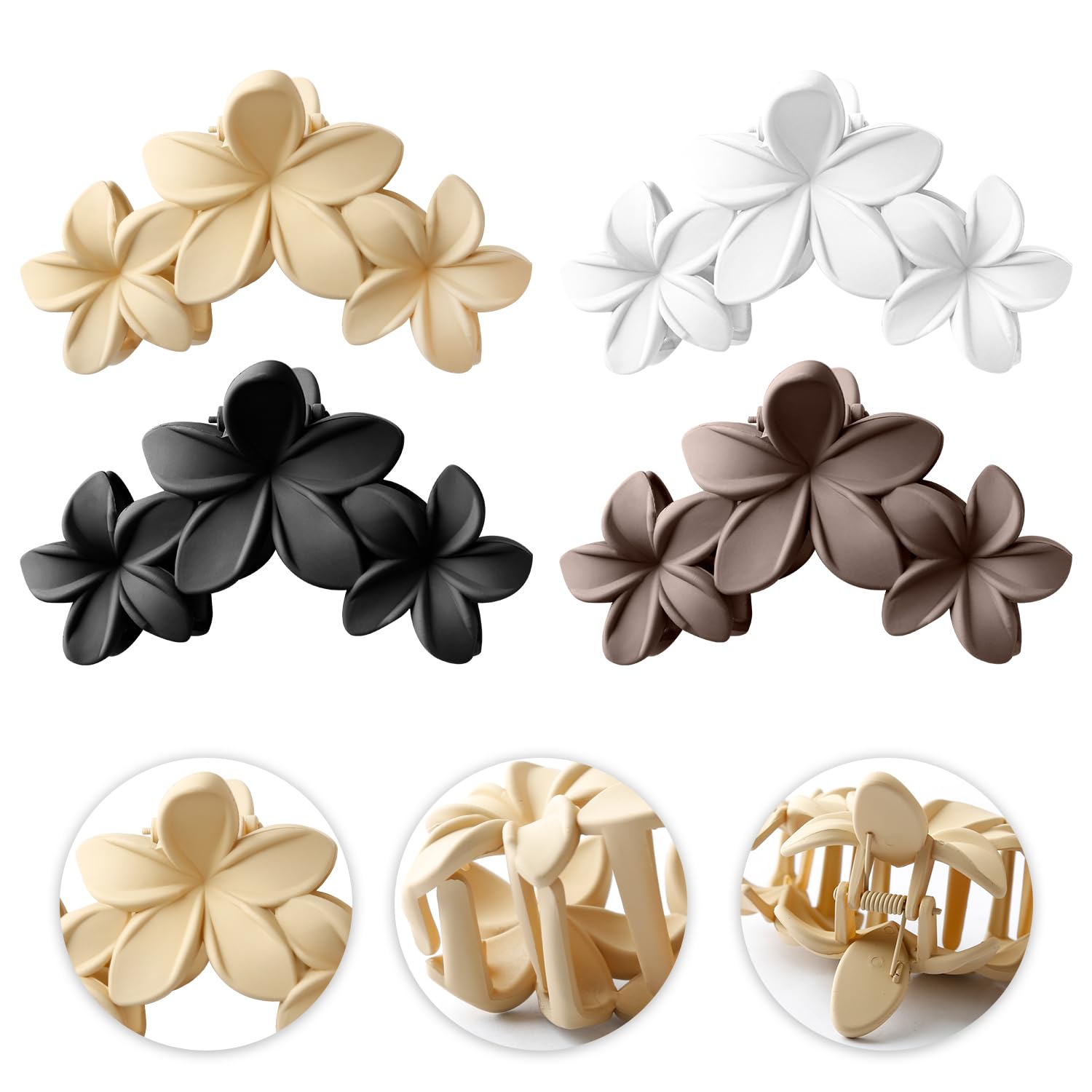 Bojueshaw 4pcs Flower Hair Clips,Strong Hold Large Claws Clips,Elegant Hair Clips,Non-Slip Matte Hawaiian Flower Claw Clips for Thick Thin Hair - Image 3
