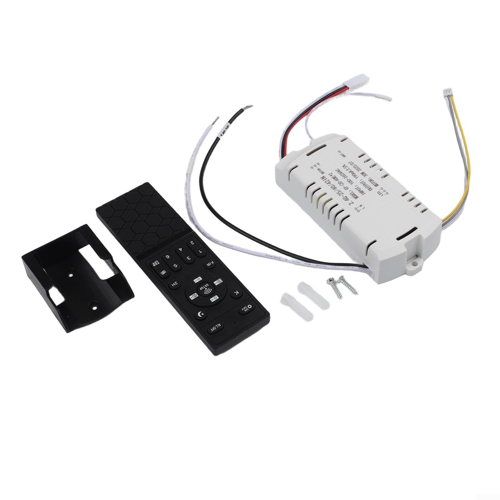 Ceiling Fan Light Remote Control Kit, 6-Speed Adjustable, 2-Hour Sleep Timer, 100-265V AC Input / 24V DC Output, 20-40W Receiver, White/Black, for Invisible/Hugger Fans(B)
