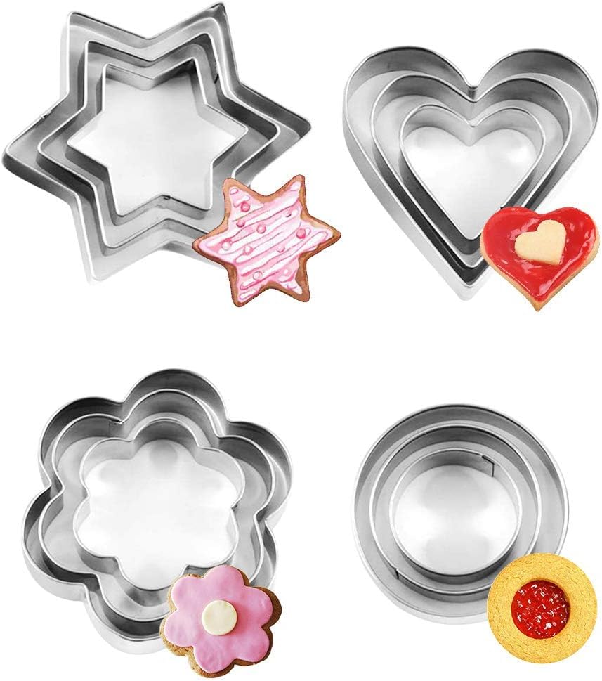 Saylani Enterprises Presents a 12-Piece Cookie Cutter Set, Featuring Star, Heart, Round, and mini Flower molds, All Crafted from Stainless Steel.