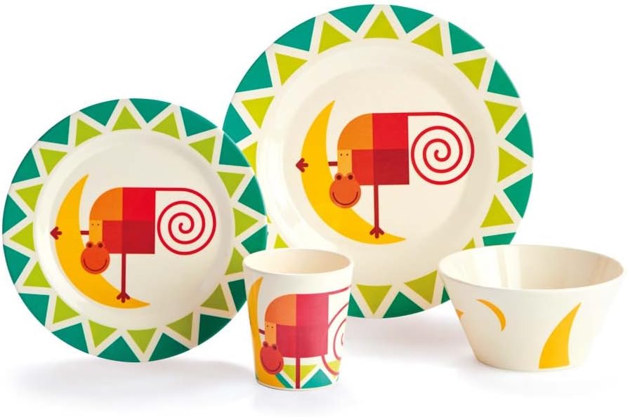 Home 4-Piece Kids Bamboo Eco Dish Set, Monkey
