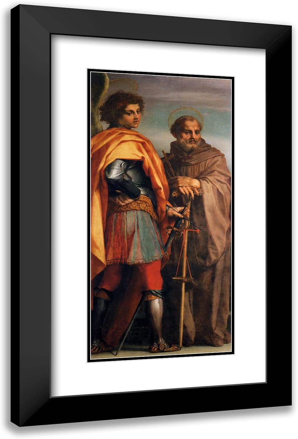 ArtDirect Del Sarto, Andrea 16x24 Gold Ornate Framed Art Print with Double Matting Titled: St. Michael and John Gualbert