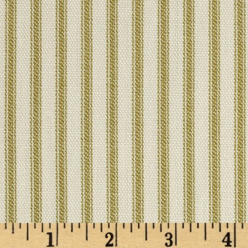Vertical Ticking Stripe Ivory/Green Fabric