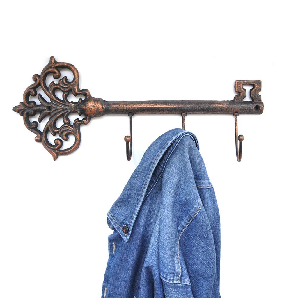 DXTFDHB Decorative Wall Mounted Key Holder | Vintage Key With 3 Hooks | Key-shaped | Rustic Cast Iron Key Rack for Organized Hanging