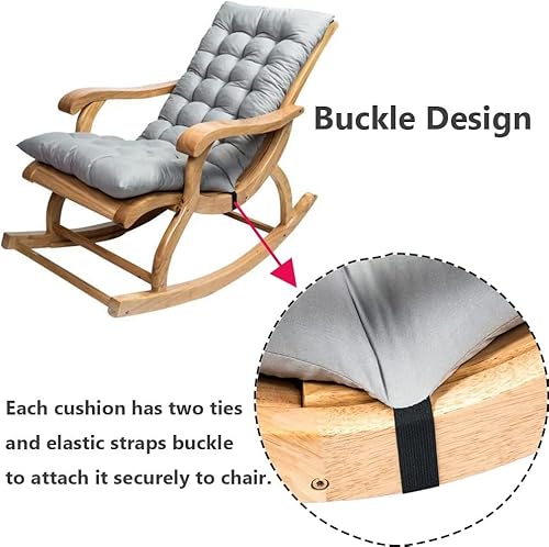 Maskmellow Sun Lounger Chair Cushions,47-Inch Rocking Chair Cushions,Lounge Chaise Cushion Outdoor Thick Padded Seat Cushion Reclining Chair Cushion With Ties (Gray) #TOP2
