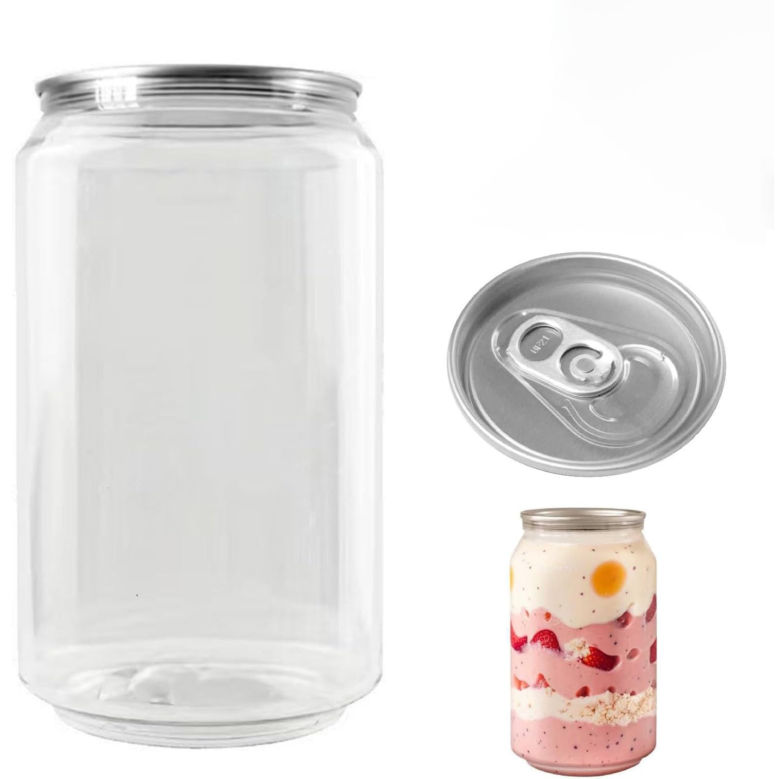 Pnpaea 200-Pack Disposable Plastic Can Sealer Bottles,Plastic Can Sealer Cups with Aluminum Lids,with Automatic Cup Sealer,for Bubble Tea, Smoothies, Coffee 500ml