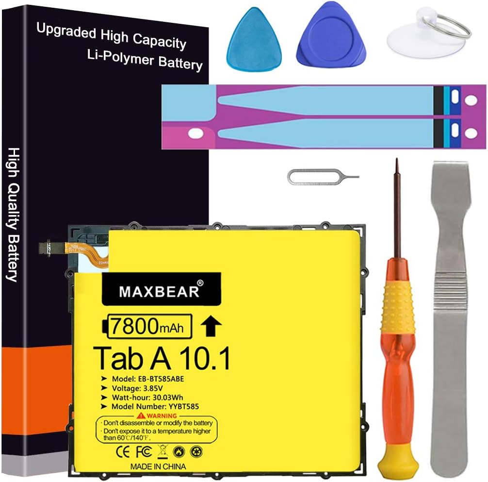 MAXBEAR 7800mAh 3.85V EB-BT585ABE Tablet Replacement Battery for Samsung Galaxy Tab A 10.1 2016 SM-T580(WiFi) SM-T585(3G 4G LTE &WiFi) SM-P580(WiFi) SM-P585 SM-T585C SM-T587 with Repair Tool Kit