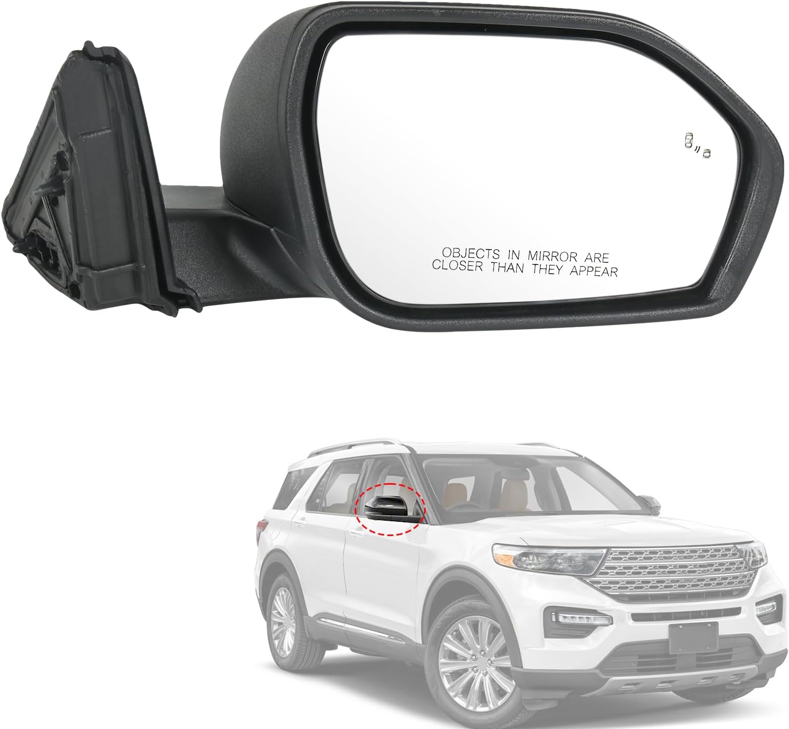 Door Mirror Right Passenger Side Replacement For Ford Explorer 2020-2025, Replace LB5Z17682BA, FO1321674 Heated Blind Spot Puddle Lights Black 8Pins
