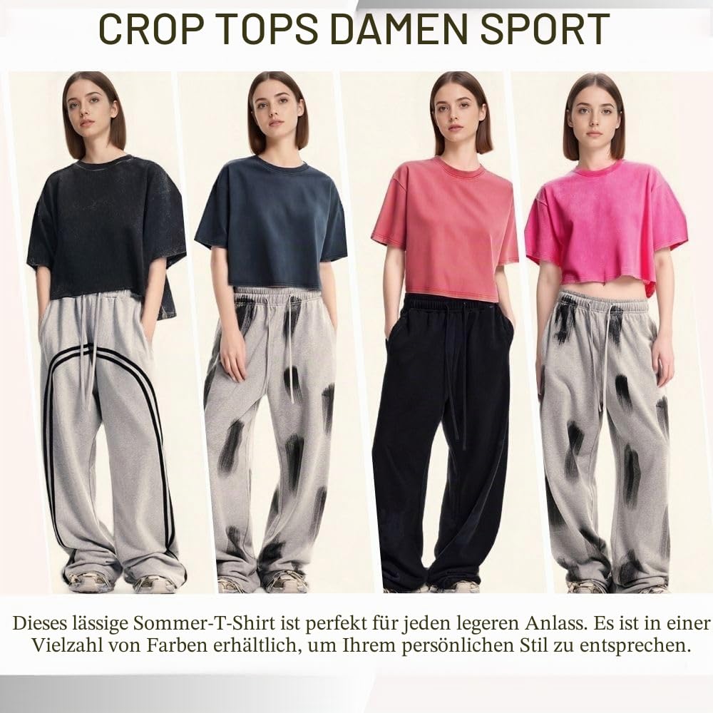 Damen Oversized T-Shirt, 3er-Pack Kurzarm-Crop-Tops, Rundhals-Mode-T-Shirt, T-Shirt Sommer Hip Hop Streetwear