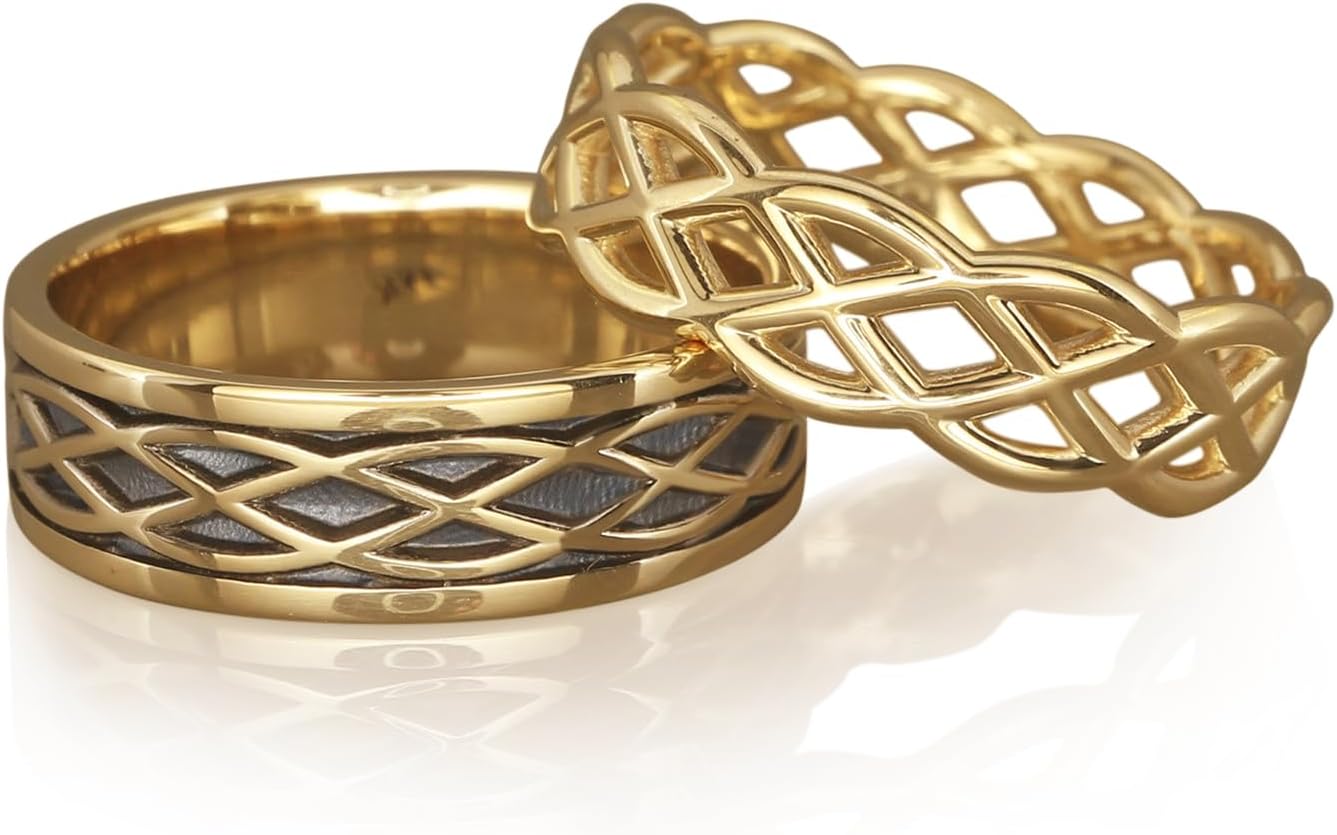 10K 14K 18K Solid Gold Celtic Couple Ring Set - 925 Sterling Silver Eternity Couple Wedding Rings Set - Anniversary Engagement Matching Bands Gift for Women and Men - Free Engraving