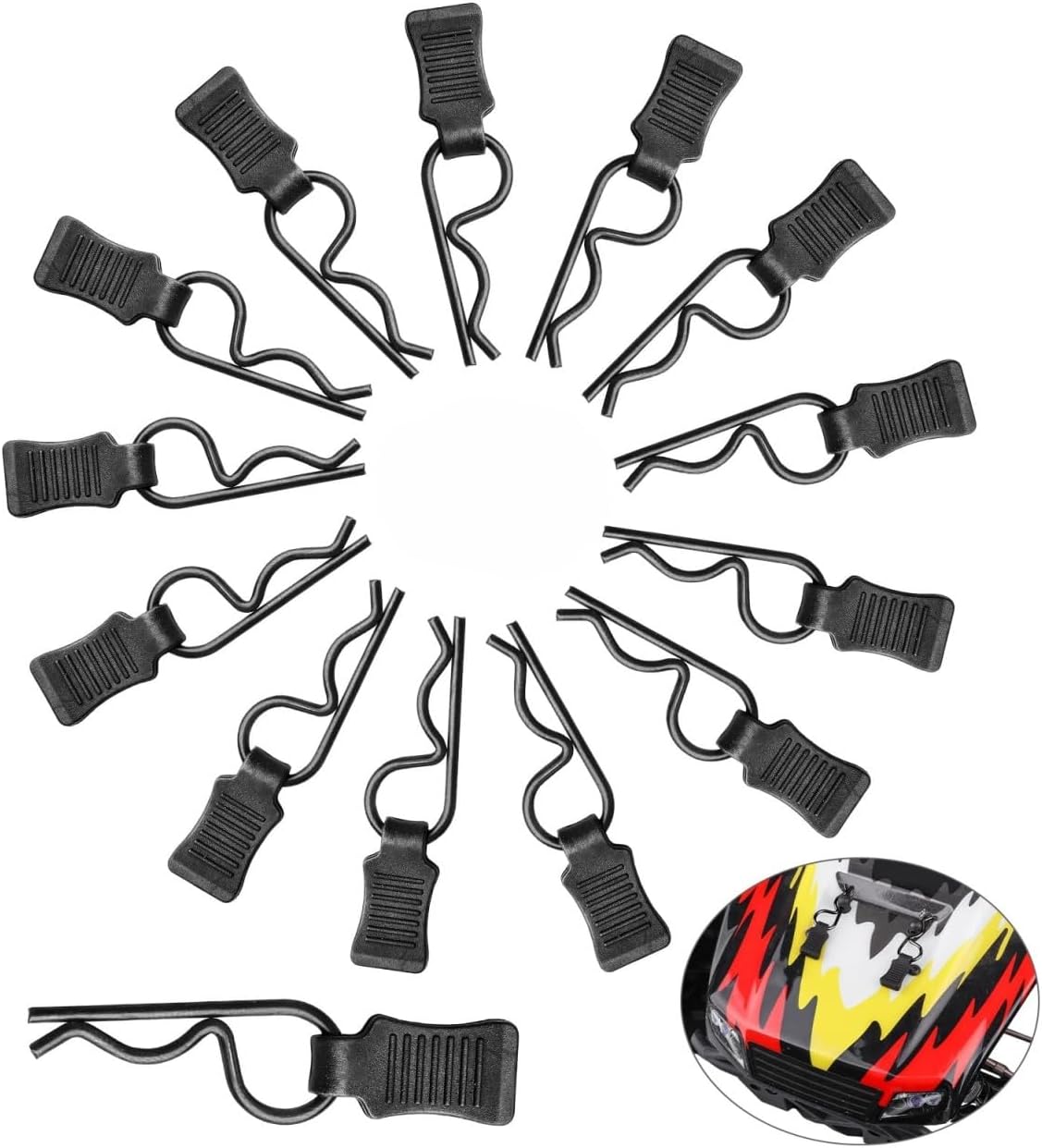 50pcs 1/8 1/10 RC Body Clips with Pull Tabs Compatiable with Traxass TRX4 Arrma Axial SCX10 Redcat Losi Tamiya HPI HSP Himoto RC Car (Black)