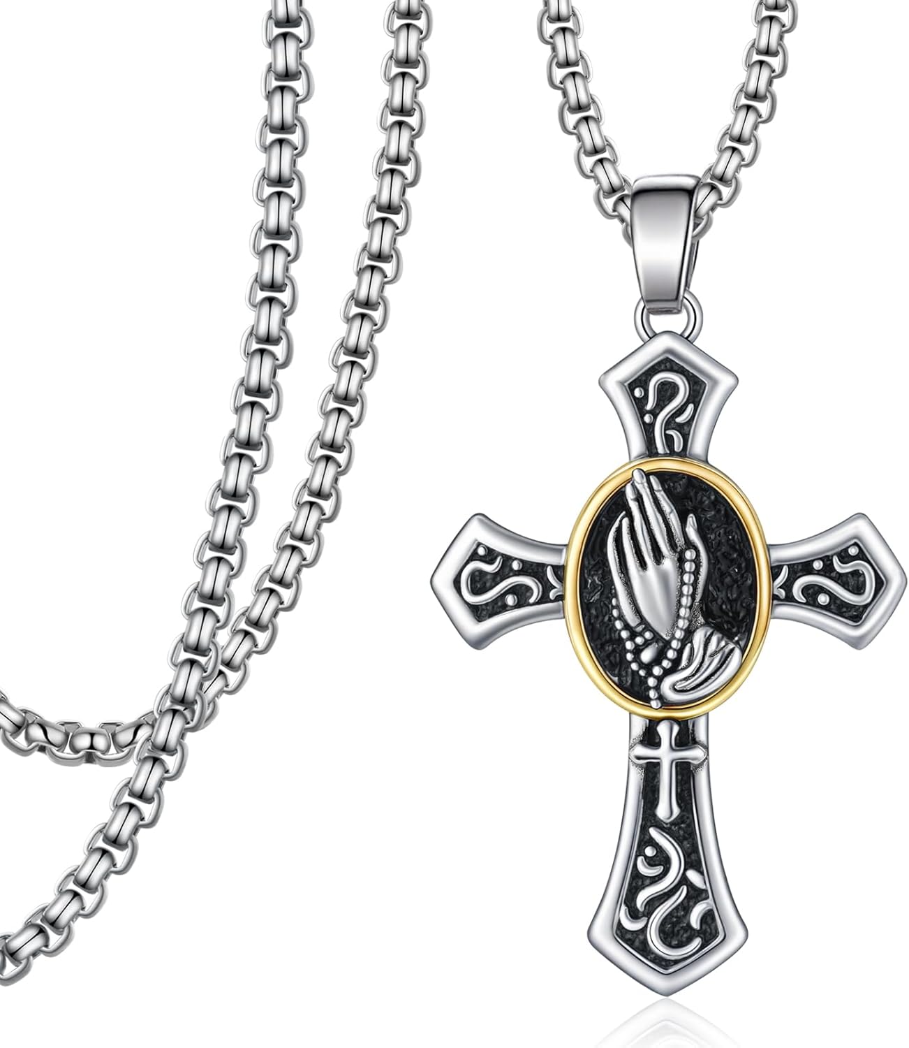 Serenity Prayer Necklace 925 Sterling Silver Praying Hands Jesus Catholic Necklace Sobriety Serenity Prayer Gifts for Men Women