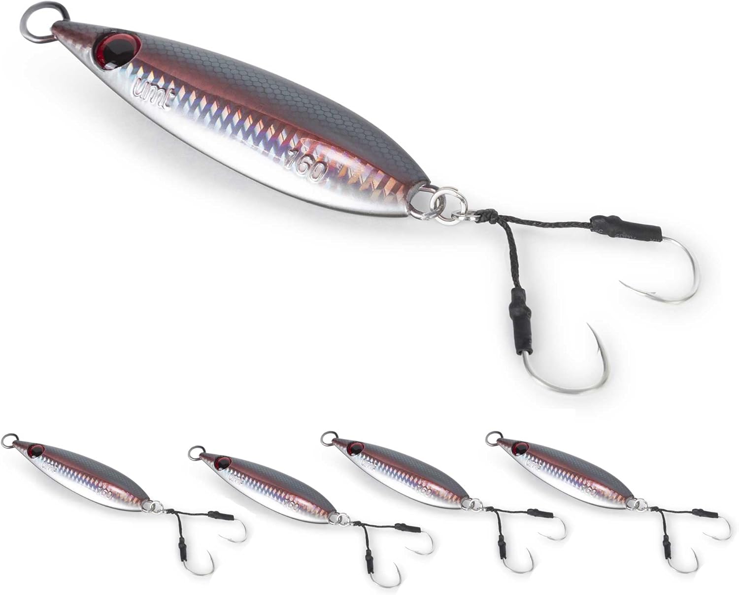 UMT 80g & 160g Black Anchovie, Cape May Flat Fall Jig, Dual Assist Hooks for Groupers, Sea Bass, Redfish, Flounder – 1, 5, 10 Pack Options