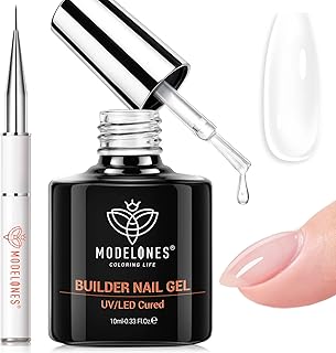 modelones Builder Nail Gel, Clear Builder Nail Polish 7-in-One with Detachable Liner Nail Brush LED Lamp Cured Strengthener Color Rubber Base Coat for Apex Building Extension Thickening 10ml