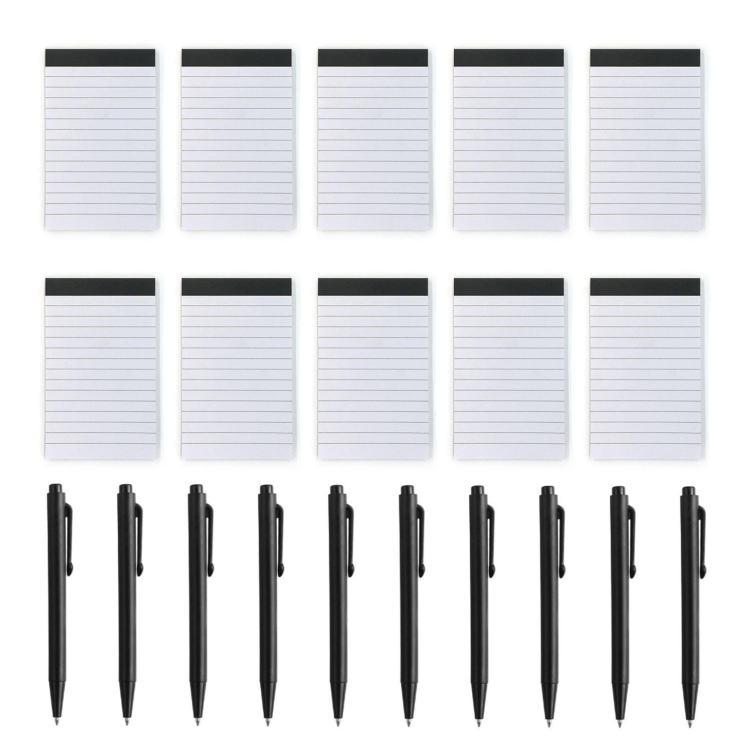 10 Pieces of Notepads and 10 Pieces of Ballpoint Pens, Mini Notebooks, Lined Notepads, Portable Notepads