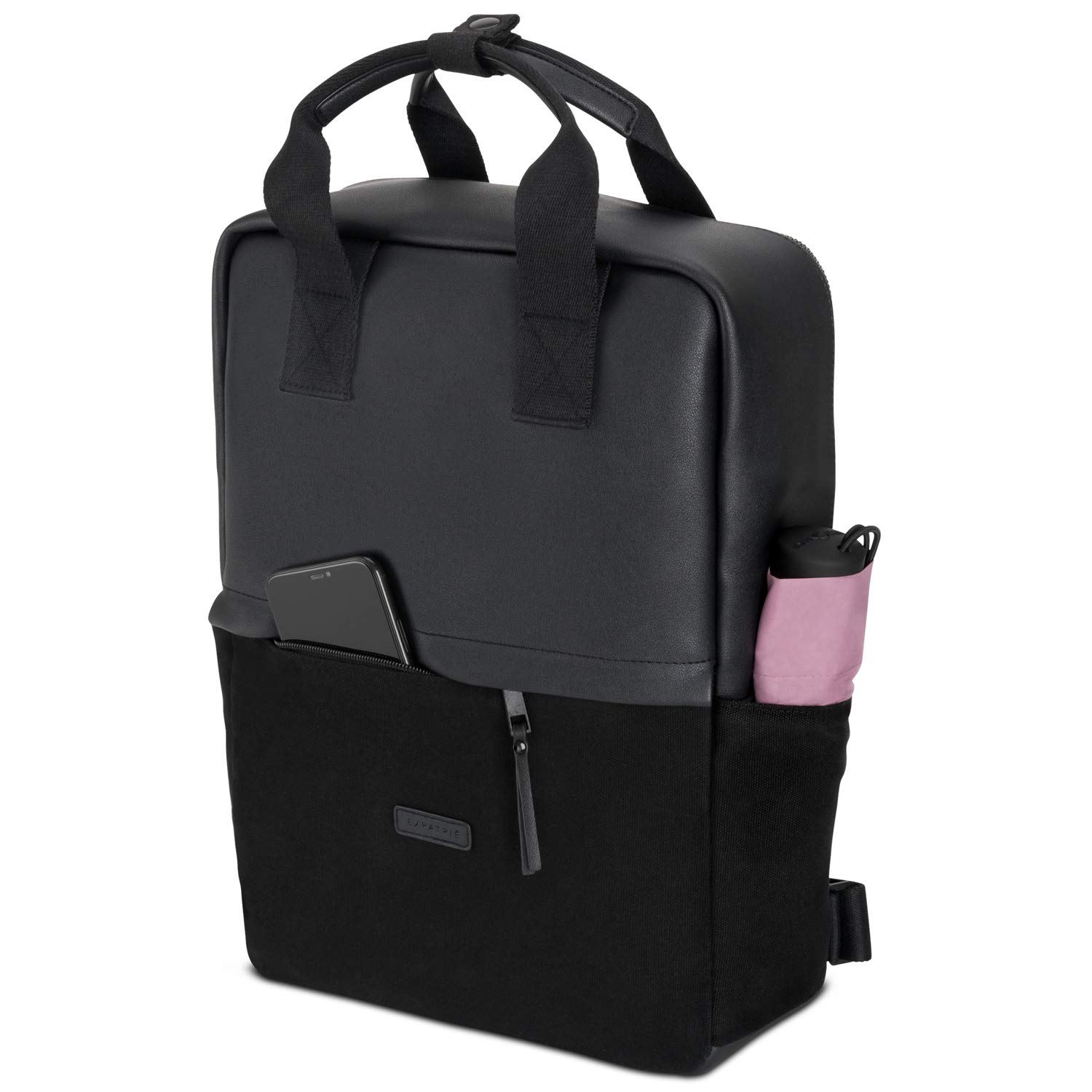 Plecak damski – Expatrié Mila Daypack z bawełnianego płótna i wegańskiej skóry – plecak na co dzień mały na czas wolny i do pracy – torba 12 litrów z kieszenią na laptopa 15 cali, czarny (czarny) - EXP00110
