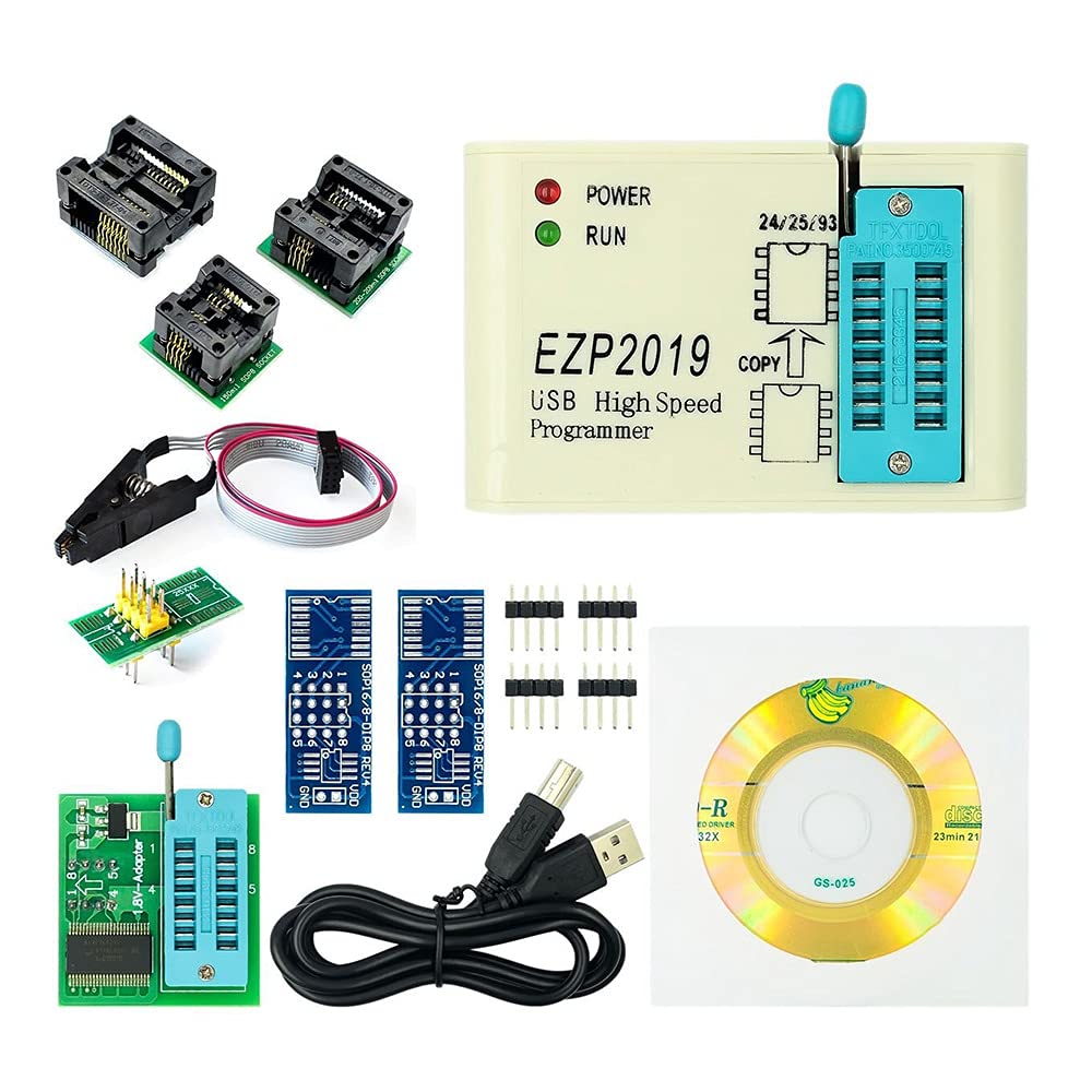 Lysee 3D Printer Parts & Accessories - High Speed USB Programmer EZP2019 with 6 Sockets Support 24 25 26 93 EEPROM 25 Flash Bios Chip Support WIN7&WIN8 EZP2013 EZP2010 - (Color: EZP2019 with 7 Adapt)