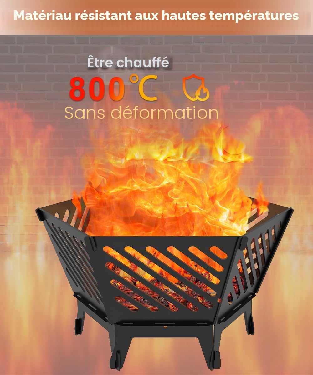 Artigarden Brasero portable à paroi épaisse de 57 cm pour camping, avec sac de voyage - Brasero pour terrasse, jardin, barbecue, feu de camp