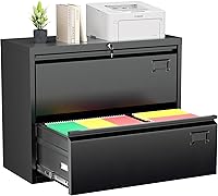 Vista 13 de Greenvelly Archivador Vertical de 18" D, Gabinete de 2 Cajones con Cerradura para Oficina en Casa, Metal Negro para Colgar Carpetas
