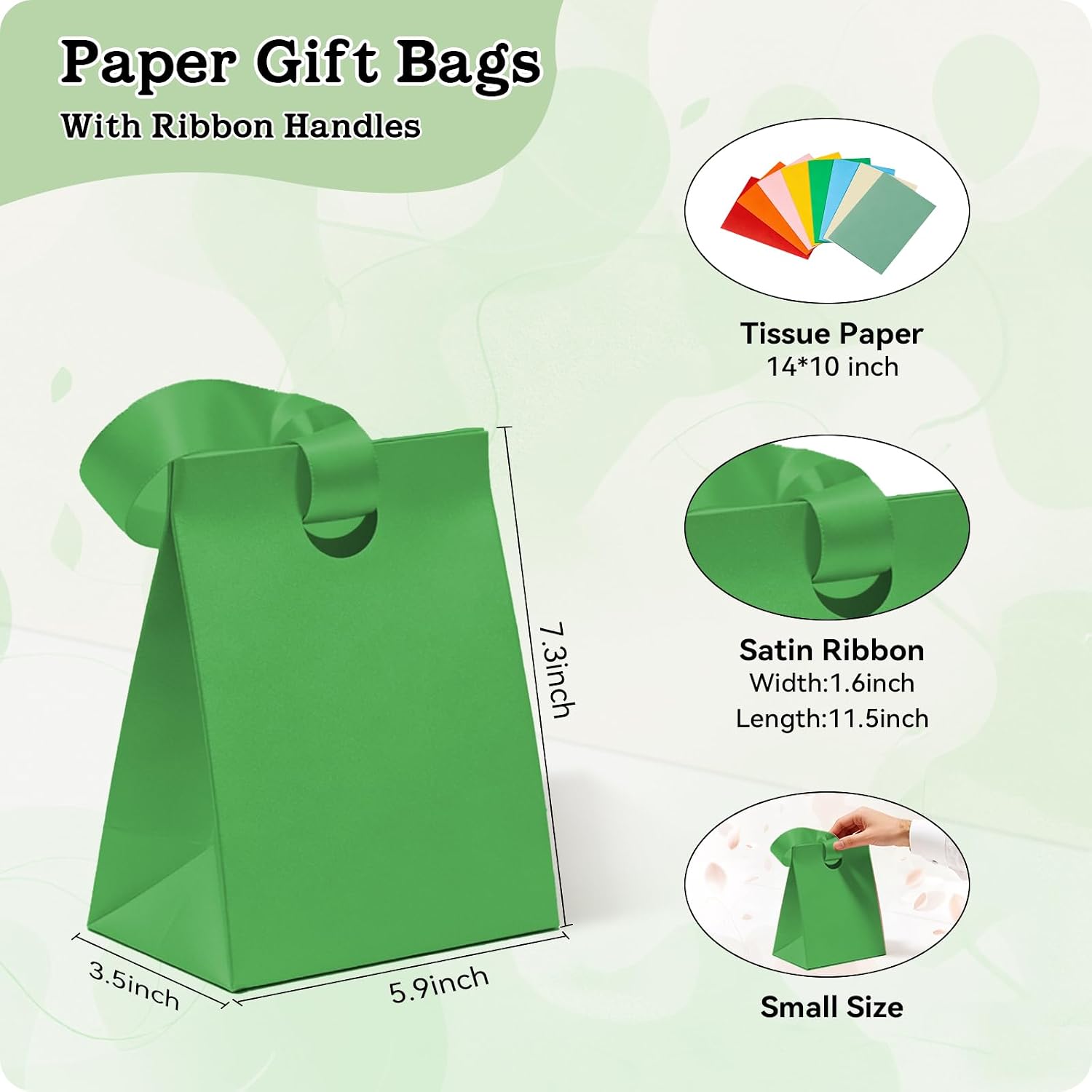 Paper Gift Bags with Ribbon Handles: 8 Pack Small Gift Bags, 8 Assorted Colors Bulk with 16 Tissue Paper, Reusable & Durable Holiday Gift Wrap Bags for Birthdays, Christmas,Wedding,Party Favors (7.28x5.91x3.54 in,Small Size)