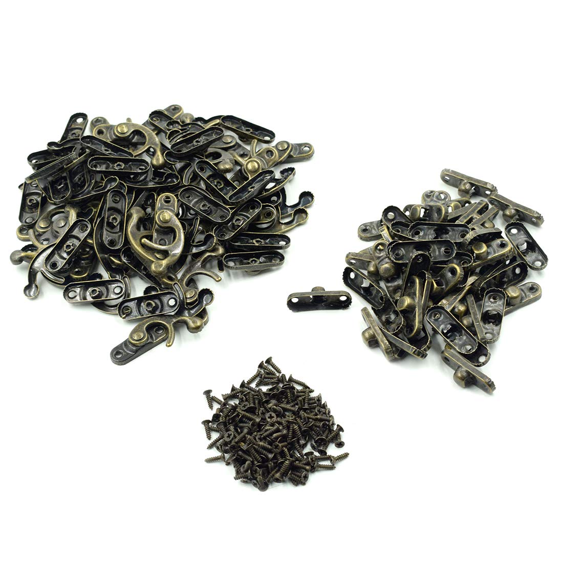 TOUHIA 50 Sets Bronze Tone Antique Wood Box Swing Arm Clasp Hasp Lock with Mounting Screws