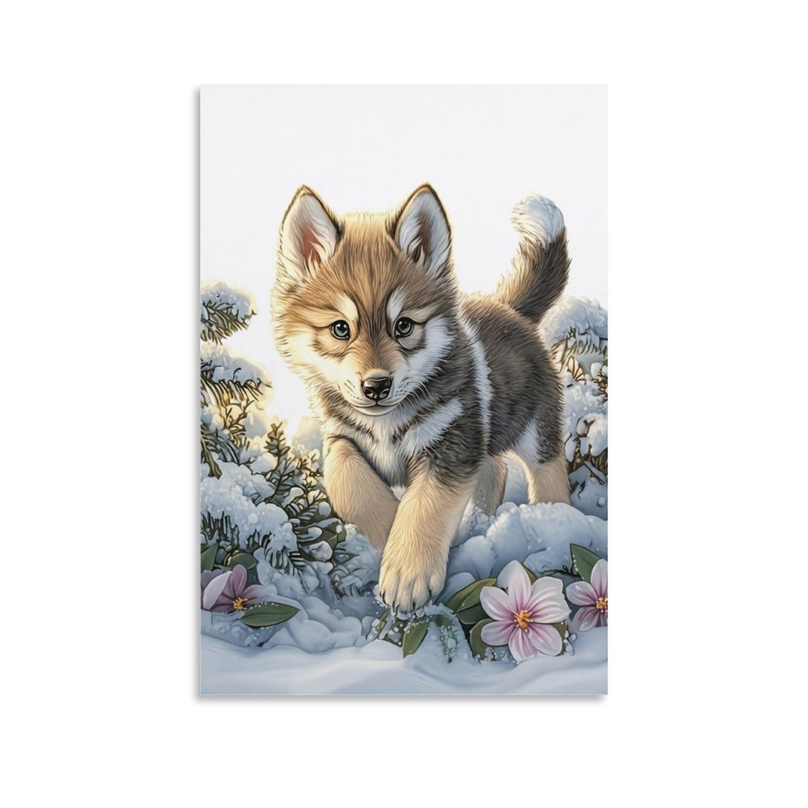 DHBANEIOK Cute Wolf Pup Snow Poster Artwork Canvas Prints Picture Modern Canvas Wall Art Picture Wall Hanging for Living Room Home Decorations 20x30inch(50x75cm)