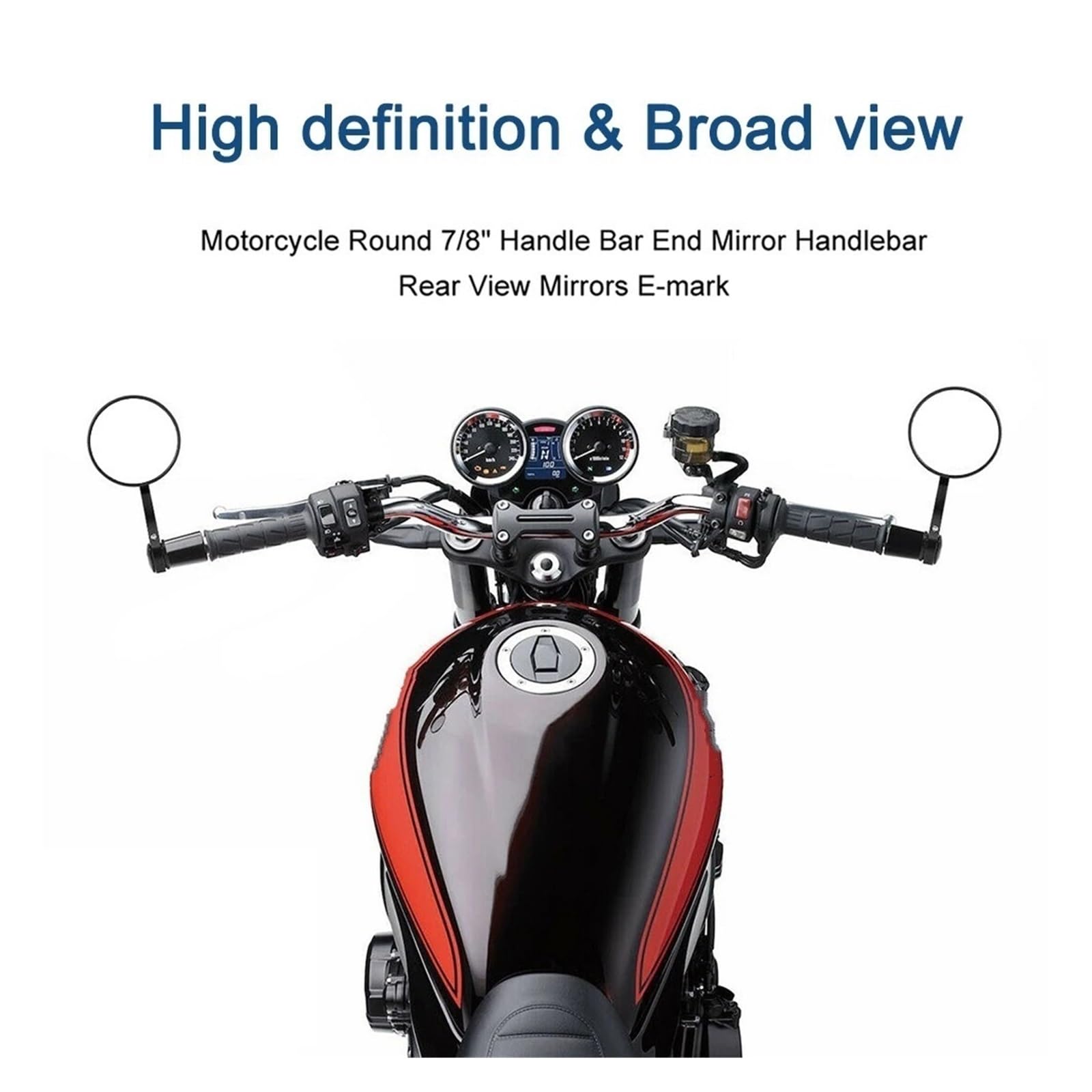 Moto Lusterko końcówkowe kierownicy Do Ninja 400 Z650 750 800 900 MT09 07 | Lusterko końcowe kierownicy motocykla Uniwersalne lusterka wsteczne 7/8 "22 mm(Round Bundle2)