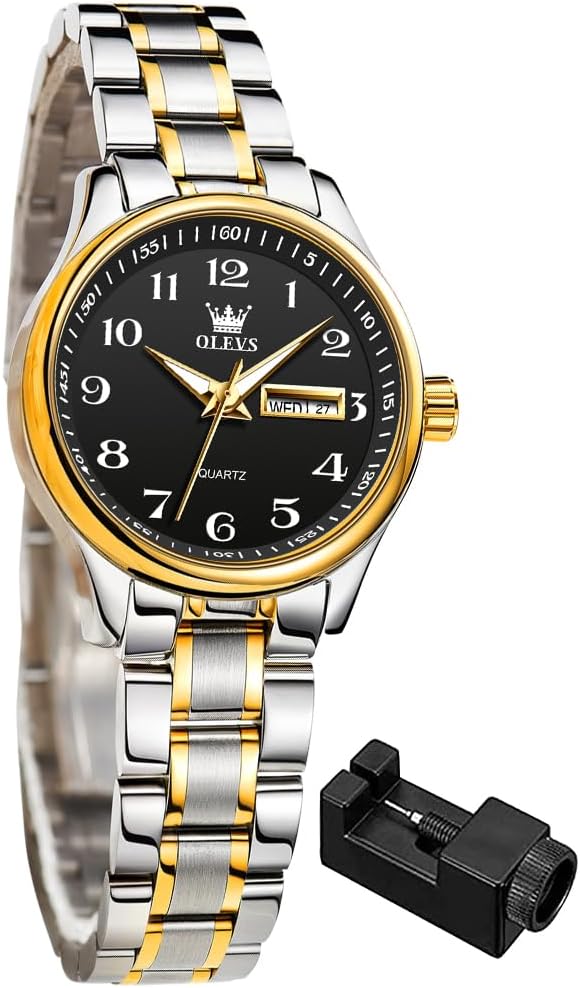 OLEVS Women Watches Business Dress Female Ladies for Small Wrist Watch Gold Silver Tone Stainless Steel Band Analog Quartz Day Date Waterproof Lady Watches