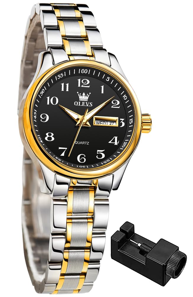 OLEVS Women Watches Business Dress Female Ladies for Small Wrist Watch Gold Silver Tone Stainless Steel Band Analog Quartz Day Date Waterproof Lady Watches
