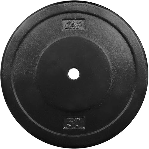 Miniatura 10 de CAPHAUS Placas de peso de hierro fundido sólido estándar negro con agujero central de 1 pulgada para mancuernas estándar y asas de mancuernas,