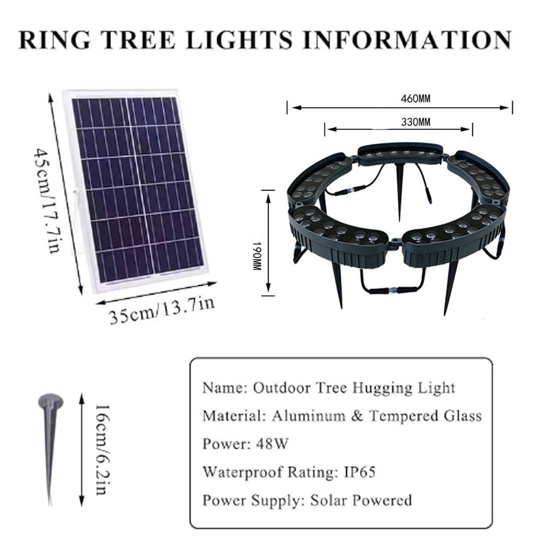 Solar LED Baum-Ringbeleuchtung, IP65 wasserfeste RGB & Warmweiß Landschaftsbeleuchtung für Außen, flexible Baumlampen Dekoration für Garten, Hof & Baumwurzeln (White Light,5pcs 60w)