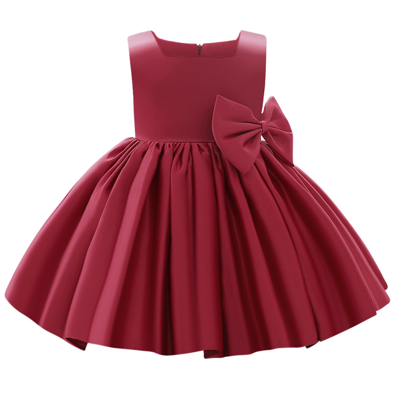 OBEEII Infant Baby Girls Bowknot Pageant Dress Toddler Christening Princess Birthday Wedding Prom Tutu Dress Formal Satin Flower Girl Dress Cute Baptism Photoshoot Outfit Wine red 6-7 Years