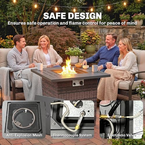 Outsunny Propane Fire Pit Table, 40,000 BTU 28 Inch Square Rattan Fire Table with Lava Rock, Pulse-Ignition Wicker Gas Heater CSA Certified with Spark Mesh Screen for Garden - 4