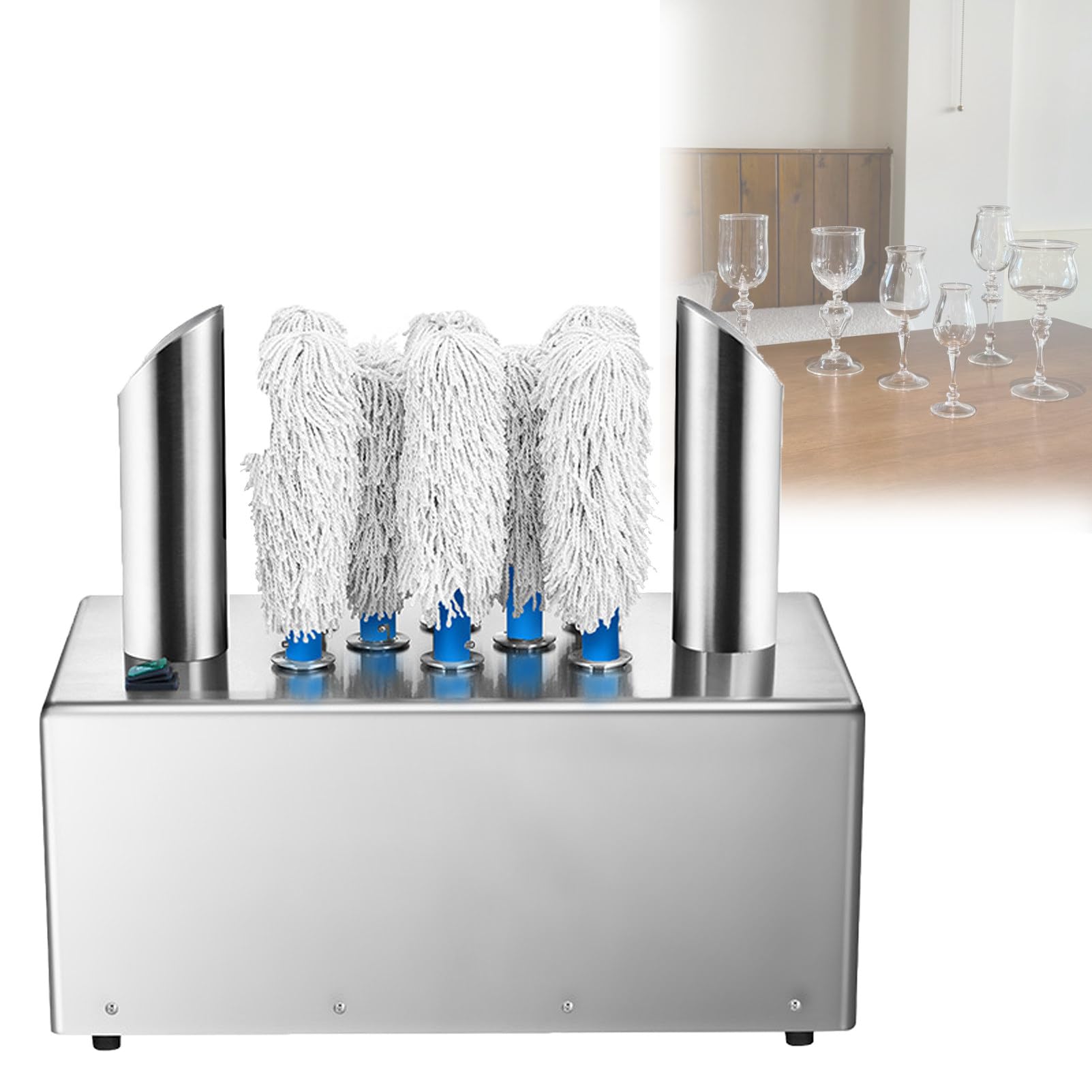 Lavabicchieri Bar,1200 Bicchieri/Ora A Sviluppo Verticale con 5 O 8 Spazzole; Ideale per Calici da Vino, Boccali da Birra E Bicchieri da Bar, Cucina O Caffetteria 8-HeadGlassPolisher
