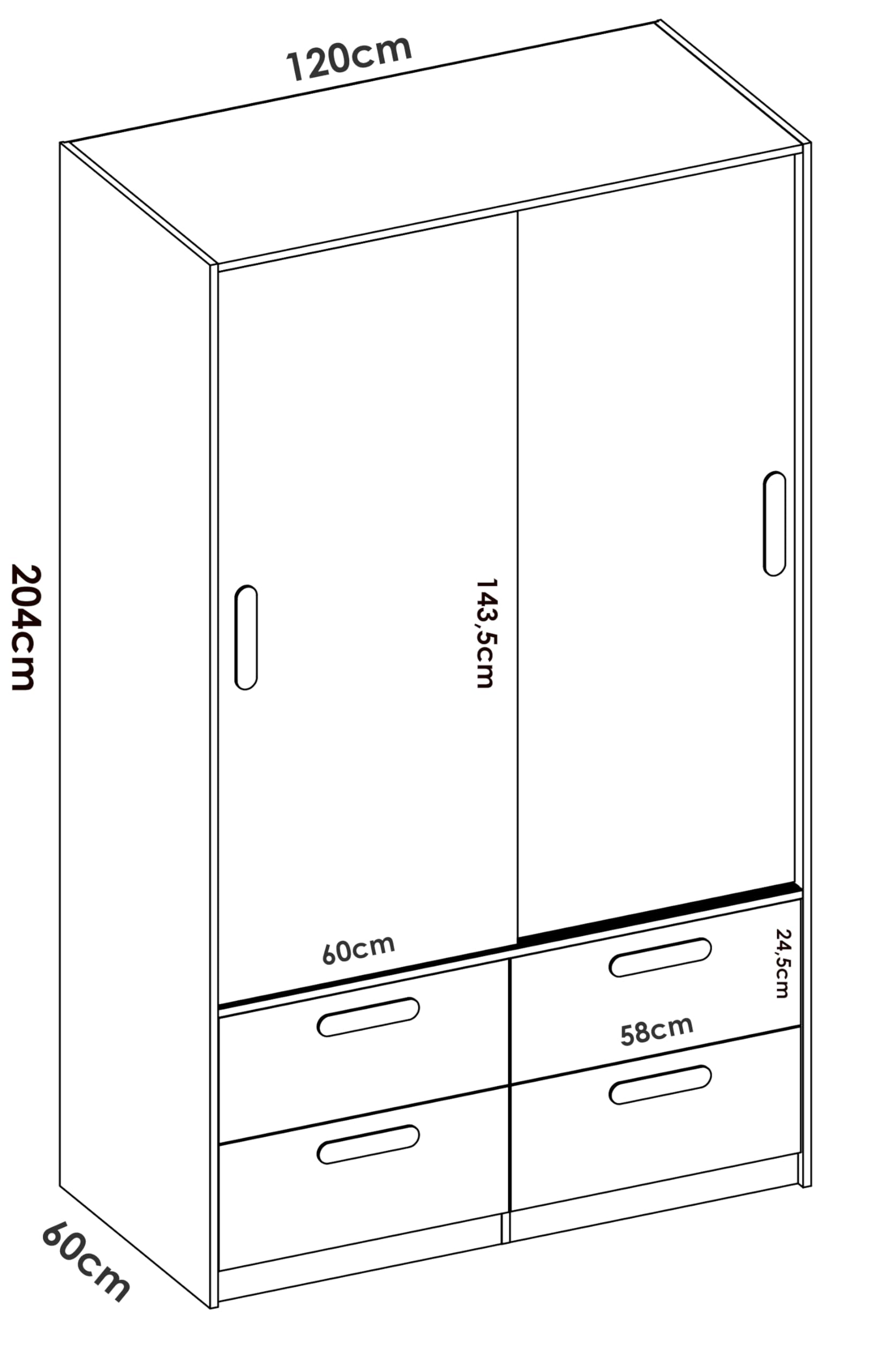 DEKIT GRUPO RIMOBEL SLIDE - Armario de dos puertas correderas y cuatro cajones - BLANCO / NATURAL - 204 x 120 x 160