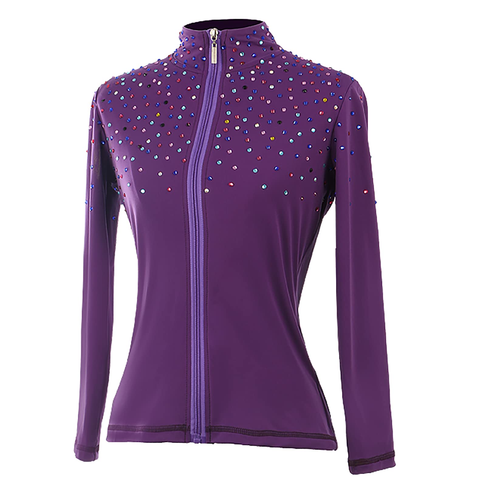 Giacche da Pattinaggio sul Ghiaccio con Strass Cristallo Cappotti da Allenamento per Prestazioni di Pattinaggio Artistico per Ragazze Donne(Size:Sì,Color:Viola)