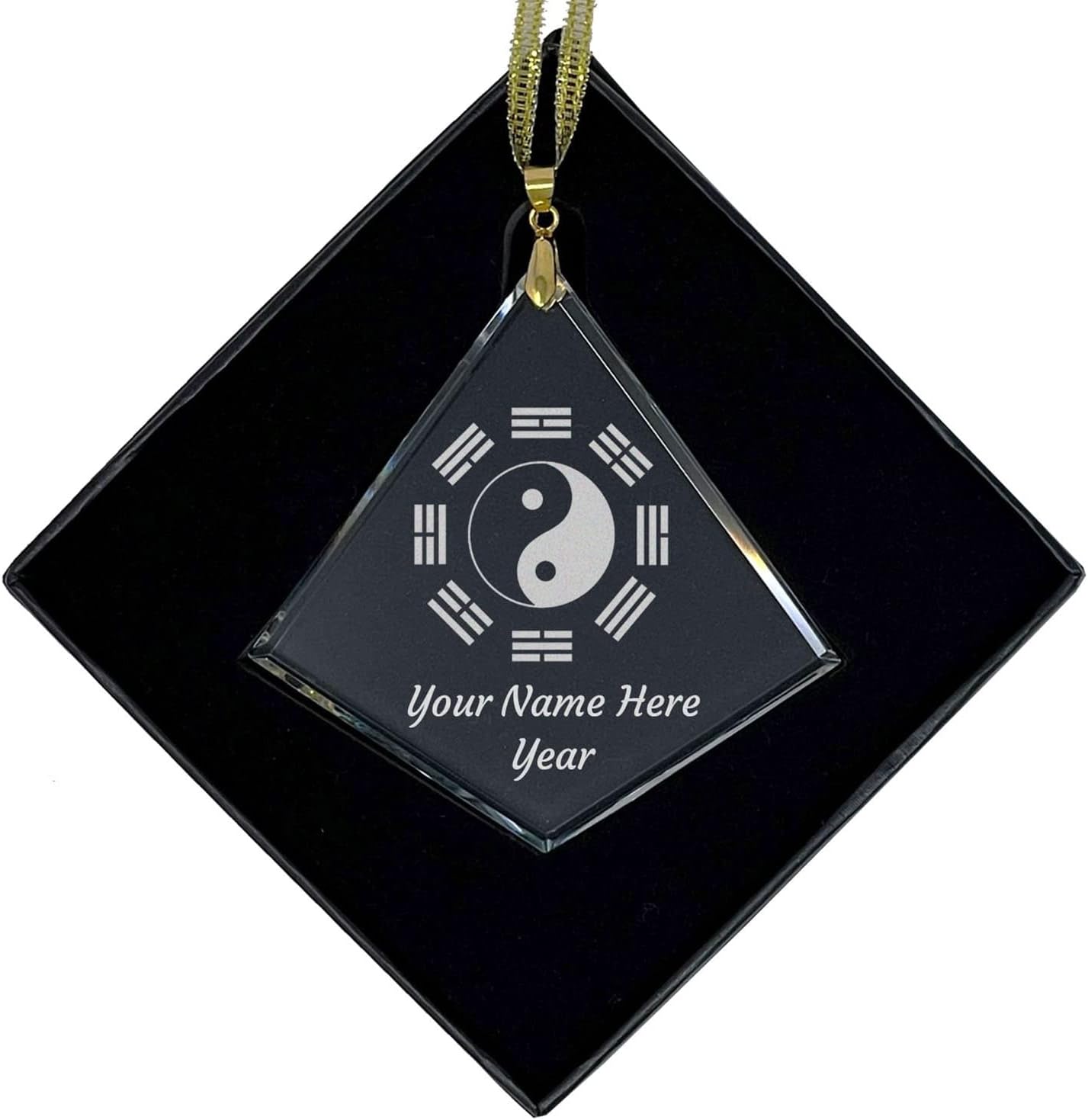 LaserGram Personalized Glass Christmas Ornament, Yin Yang Tai Chi, Custom Laser Engraved Gift Idea (Diamond Shape)