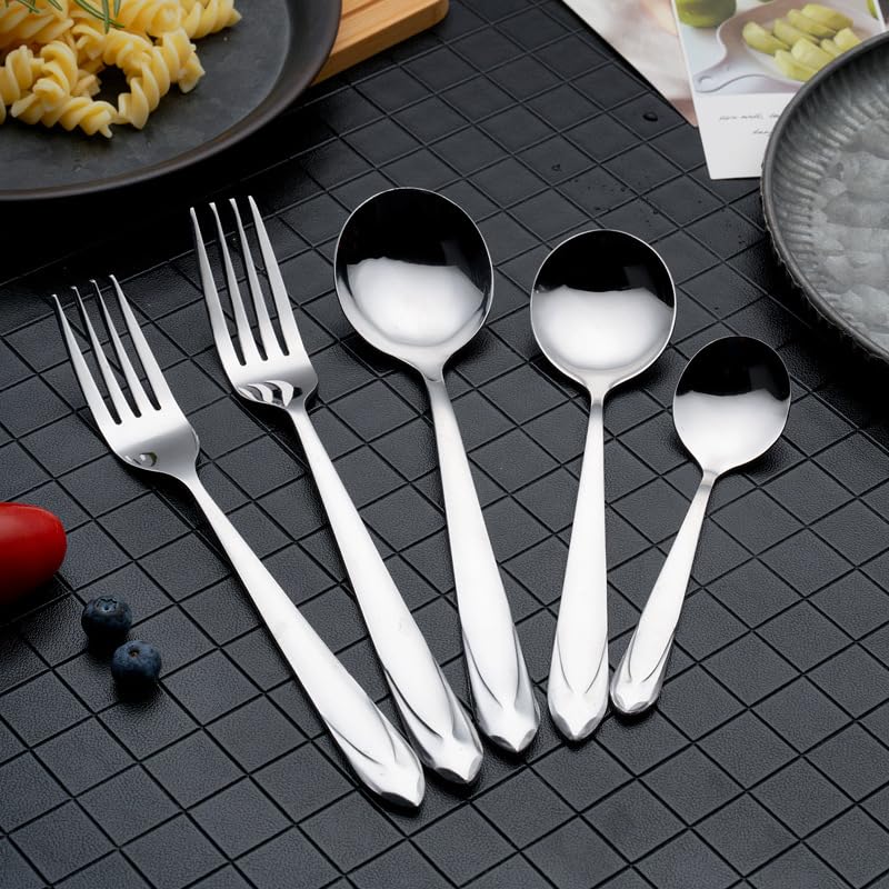 Zestaw sztućców ze srebra, widelec do steków, łyżeczka do deserów hotelowych, widelec do lodu, łyżka ze stali nierdzewnej, widelec.Silver-1Set