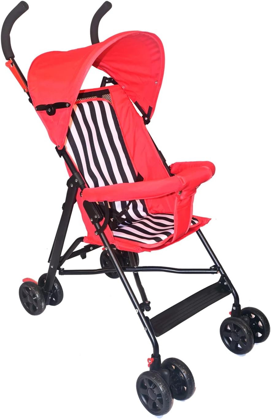 Safe-O-Kid Trekker Safe Pram/Buggy (0-4 Years) with 1 Year Warranty (Latest Model - 2024), Foldable/Portable, Light Weight Stroller for Baby/Kids with Metal Non-Slip Buggy/Pram Clips, Red