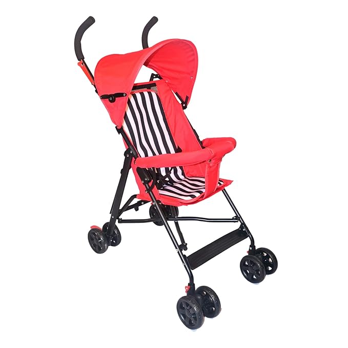Safe-O-Kid Trekker Safe Pram/Buggy (0-4 Years) with Six Months Warranty, Foldable/Portable, Light Weight Stroller for Baby/Kids with Metal Non-Slip Buggy/Pram Clips, Red