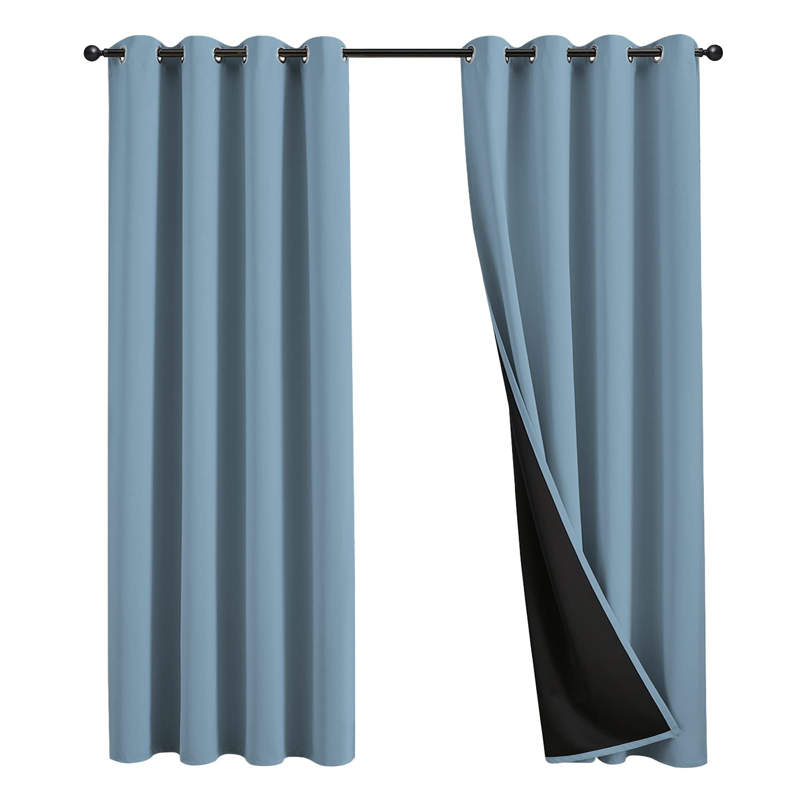 JSFLY 100% Blackout Curtains 84 inch Length for Bedroom, Thick Noise Reduction Thermal Insulated Grommet Window Drapes Room Darkening Curtains for
